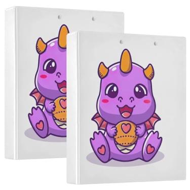 Imagem de Fichários de 3 anéis personalizados com dragão roxo fofo de 3 polegadas, comporta 200 folhas, pastas de caderno, anel redondo, fichário de escritório, 31,5 x 27 x 6 cm, 1 pacote