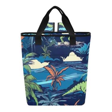 Imagem de Mochila térmica de praia azul com estampa de selva de dinossauro, 36 latas, isolada, lancheira feminina, 34 x 15 x 5,8 cm