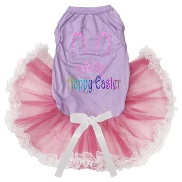 Imagem de Petitebella Vestido de cachorrinho de páscoa feliz com cara de coelho (renda lavanda/rosa, GG)
