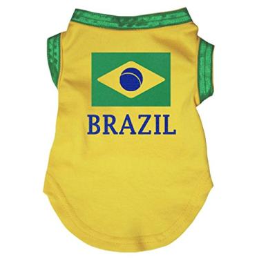 Imagem de Petitebella Camiseta amarela para cachorro com bandeira do Brasil (PP, amarela)
