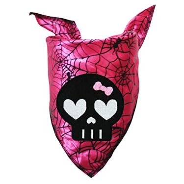 Imagem de Petitebella Bandana preta para animais de estimação com cabeça de caveira (rosa choque/teia de aranha, média)