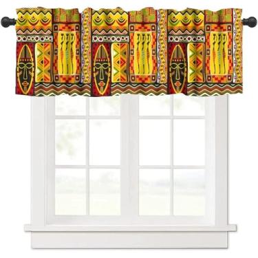 Imagem de SHElifestyle Cortinas geométricas femininas africanas, abstratas étnicas tribais boêmias, elementos tradicionais para janela, para cozinha, jantar, sala de estar, quarto, 137 x 45 cm