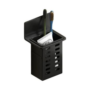 Imagem de Suporte De Parede Preto Para Pasta De Dente E Escova De Dente Com Caix