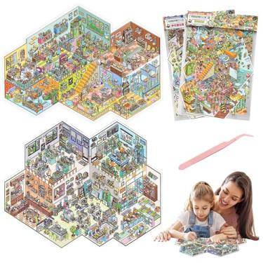 Imagem de SZXYCZL Hard Mode Oversize Miniature Scene 2 Sets DIY 3D Stickers Scene Book Multiple Scenarios, Make You Own Mini Chinese House Sticker Therapy for Teen Adult Relief Pass The Time-Office Space