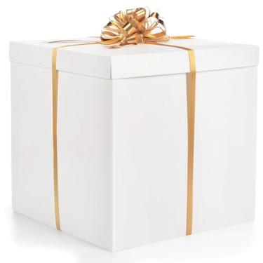 Imagem de Kolldenn Caixa de presente extragrande com tampa 71 x 71 x 71 cm, caixa de presente gigante branca para revelar grandes presentes com laços e fitas para aniversário, comemorações especiais