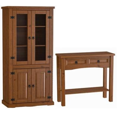 Imagem de Kit Cristaleira 4 Portas e Aparador 100% Madeira Rústica Soldier Imbui