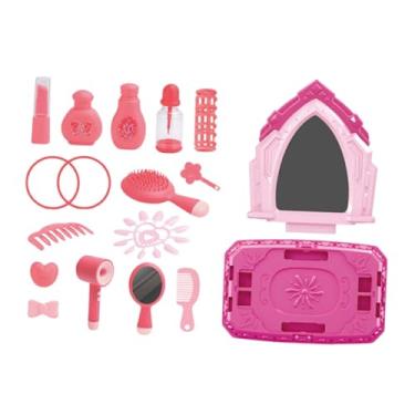 Imagem de Esquirla Conjunto de penteadeira infantil para meninas, com luz e espelho, acessórios para brincar de cabelo e maquiagem, brinquedo educativo.