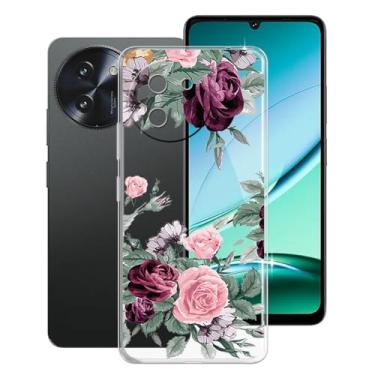 Imagem de KJYFOANI Capa para Doogee Note 59 Pro Plus (6,7 polegadas), capa de proteção TPU de silicone macio transparente, capa antiqueda à prova de choque, capa traseira ultrafina para - flor rosa
