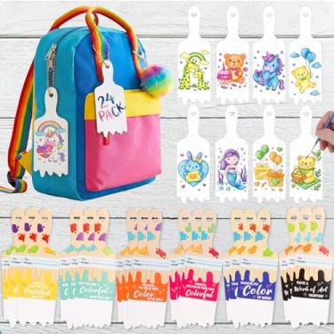 Imagem de Pacote com 24 presentes de Dia dos Namorados para crianças em sala de aula - Marcadores de página em aquarela em forma de pincel com correntes - pingentes de mochila para colorir DIY - lembrancinhas