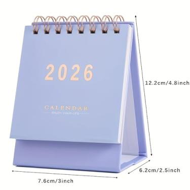 Imagem de Mini calendário de mesa 2026, agenda mensal e semanal, papel grosso, 250 g/m², encadernação de fio duplo, roxo
