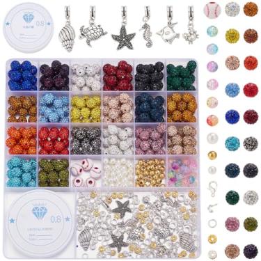 Imagem de SOFPLATE 1 caixa 572 peças conjunto de contas de strass 10 mm contas de bola de discoteca conjunto de bolas redondas de argila com pérolas, espaçadores de rachar, bolas de beisebol, berloques