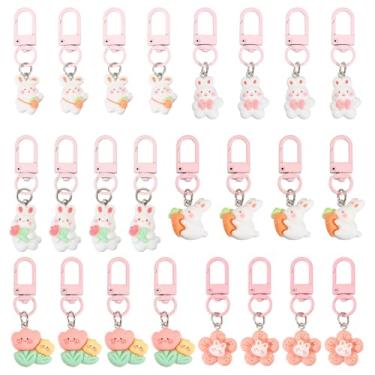 Imagem de FREEBLOSS 24 peças de chaveiro de coelho fofo pingentes de coelho a granel pingentes chaveiros fofos para mulheres, bolsa de mão, capa de fone de ouvido decoração