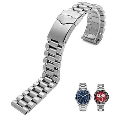 Imagem de HSPTR Pulseira masculina de aço inoxidável para TAG heuer F1 pulseira de prata de 20 mm e 22 mm com fivela dobrável (22 mm)