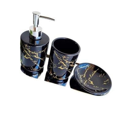 Imagem de Kit Banheiro Cerâmica 3 Peças Porta Sabonete Líquido Saboneteira e Porta Escovas Elegante(PRETO)