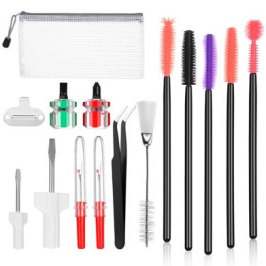 Imagem de Kit de limpeza de máquina de costura de 15 peças, ferramentas de reparo de máquina de costura, incluindo pinças, chave de fenda, estripadores, escova de cabeça dupla, chave de fenda de placa de agulha