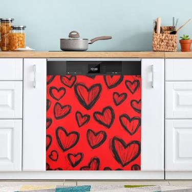 Imagem de ATTX Capa magnética para lava-louças Red Hearts | Adesivo decorativo de eletrodomésticos de 58 x 66 cm para armários domésticos e eletrodomésticos #54