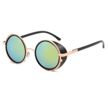 Imagem de HCHES Óculos de Sol Steampunk Redondos de Luxo para Mulheres e Homens, Estilo Vintage, Proteção UV400 (Dourado-Amarelo Espelhado)