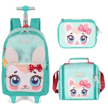 Imagem de Kit Mochila Rodas Lancheira Estojo Escolar Up4you Pet Cute, Verde