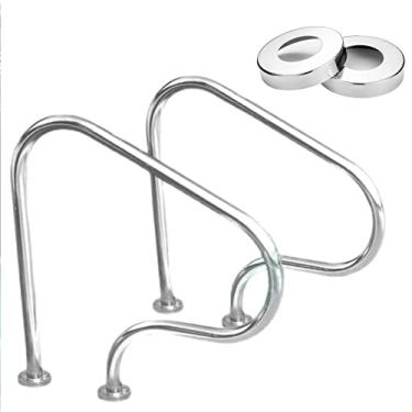 Imagem de AkosOL Barras de apoio para piscina, corrimão de piscina com 3 dobras 80 x 80 cm, aço inoxidável, prata, corrimão para escada, 1 peça/2 peças, trilho de mão para água de segurança para piscina