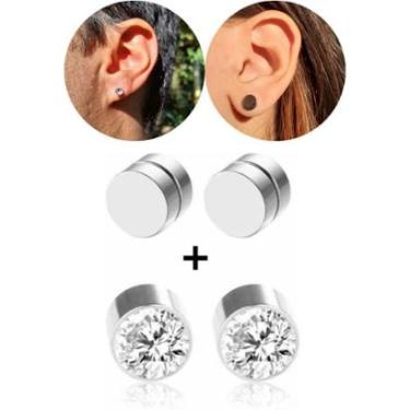 Imagem de Kit Brinco Masculino Feminino Pressão Magnético Ímã Alargador Falso Aço Inoxidável   2 Pares-Unissex