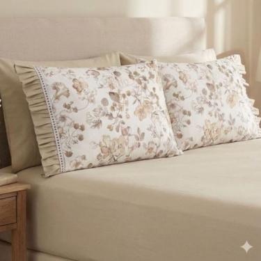 Imagem de Jogo Lençol Casal 3 Peças 100% Algodão Percal 180 Fios Babadinho Cor:F