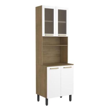 Imagem de Cozinha Compacta 4 Portas 2 de Vidro Axé Bertolini, Branco/Carvalho