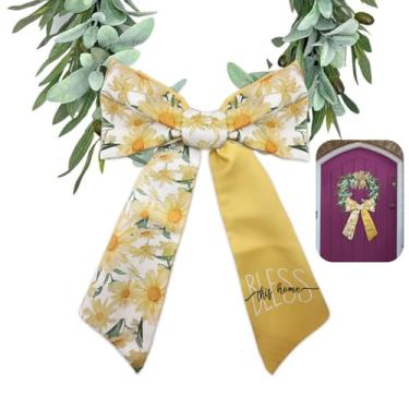 Imagem de Faixa de guirlanda para porta da frente, fita de guirlanda de margarida amarela Bless This Home Acessórios florais para guirlanda de buxo, laço, porta, decoração de casamento, ambientes internos e