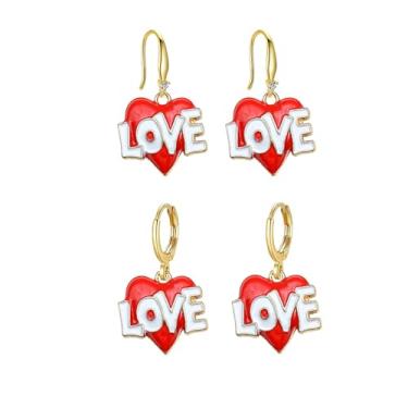 Imagem de coadipress 2 pares de brincos de pingente de letra de amor para mulheres, delicados, fashion, amores, forma de alfabeto, brincos simples, coração, vazados, joias para o dia dos namorados, Medium, Liga