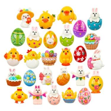 Imagem de LOPURO Amuletos de resina de Páscoa, 40 peças, botões sortidos, pintinho, coelhinho, ovo, coelho, enfeites de desenho animado, suprimentos de contas de animais para decoração de Páscoa, faça você
