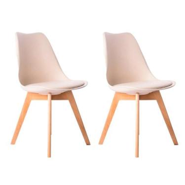 Imagem de Kit 02 Cadeiras Leda Eames Jantar Cozinha com Assento Estofado Creme -