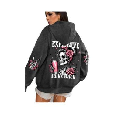 Imagem de Moletom Feminino De Fleece Multicolorido Com Estampa Divertida, Casual