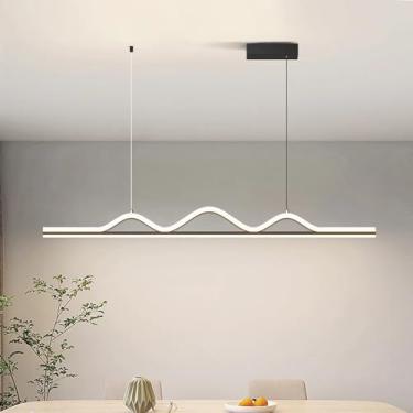 Imagem de Luminária pendente LED moderna para ilha de cozinha, sala de jantar, lustre linear com intensidade ajustável e controle remoto, ideal para sala de estar, mesa de jantar, escritório ou bar (p