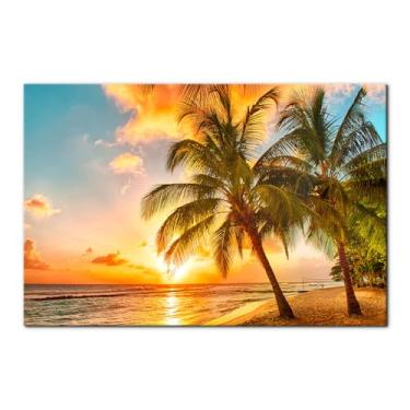 Imagem de Pacimo Paisagem de praia quarto arte de parede tela oceano pôr do sol impressão paisagem tropical paisagem marítima arte moderna para sala de estar escritório decoração esticada e emoldurada pronta