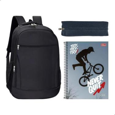 Imagem de Kit Material Escolar Masculino Mochila Caderno Estojo - - Darujo, Pret