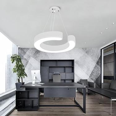 Imagem de Luminária de teto LED estilo industrial semicircular para sala de conferências, 6000K, altura ajustável, luminária pendente criativa para escritório (40cm de comprimento, branca)