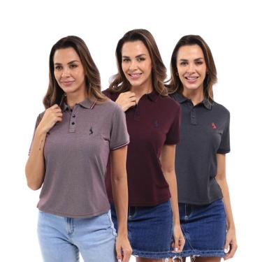 Imagem de Camisa Polo Feminina Manga Curta Piquet Dia a Dia Kit 3