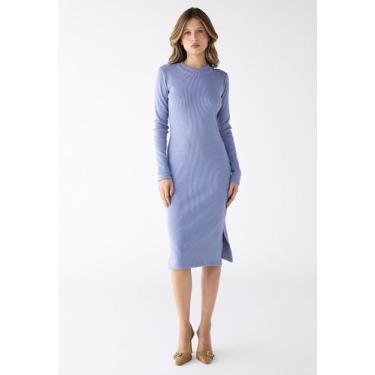 Imagem de Vestido Midi Manga Longa Fendas Laterais Ribana Premium - Levosch, Azu