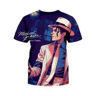 Imagem de Camiseta Masculina Retrô Michael Jackson Hip-Hop Verão Casual Harajuku