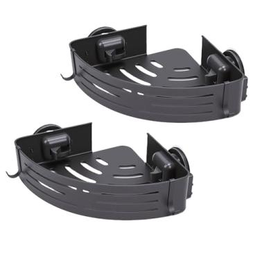 Imagem de YWBL-WH Caddie de Chuveiro de Canto, Ventosa de Alumínio de Grau Espacial, Organizador de Banheiro Com 2 Caddies, 4 Ganchos e Barra de Toalha, para (Camada Dupla com Barra de Toalha (Preto Prateado))