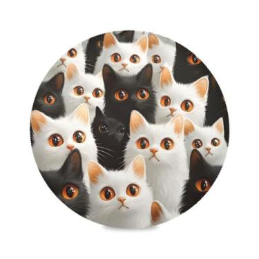 Imagem de STAYTOP Jogo americano redondo para gatos pretos e brancos, 6 peças, tapetes de mesa antiderrapantes fáceis de limpar para casa, cozinha, churrasco, festa, decoração de mesa