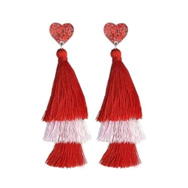 Imagem de Brincos coloridos de borla em camadas, verde, roxo, rosa, vermelho, borla, pingente, dia de São Patrício, acessórios para fantasia de dia dos namorados, Liga de aço, Sem pedra preciosa