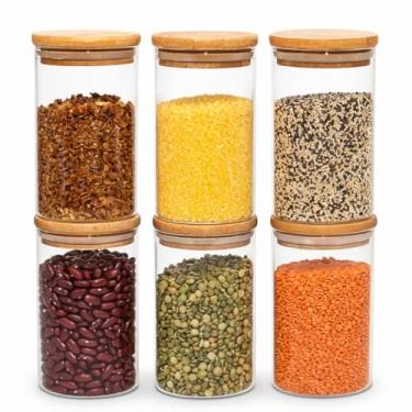 Imagem de Potes de Vidro com Tampa de Bambu, Conjunto de 6, Recipientes Herméticos para Armazenamento de Alimentos, Transparente