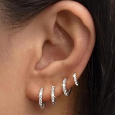 Imagem de Conjunto de brincos de argola pequenos para mulheres, banhado a ouro 14K, banhado a prata, minúsculo, leve, zircônia cúbica, brincos de cartilagem delicados, joias para presentes femininos, Medium