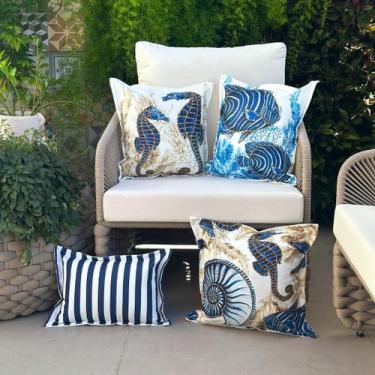 Imagem de Kit 4 Capas Almofadas Impermeáveis Área Externa Fundo do Mar c/ Listra