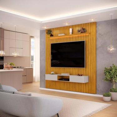 Imagem de Painel para Tv até 60 Polegadas Ripado com LED 223cm Trento Cedro/Bali