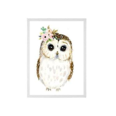 Imagem de Quadro Decorativo Infantil Corujinha Moldura Branca 24X18Cm