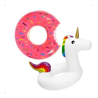 Imagem de Kit 2 Boias Unicornio Donuts Piscina Infantil E Adulto 90 Cm