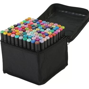 Imagem de Canetas Marcadoras Profissionais Ponta Dupla para Colorir e Desenho – Conjunto com 100 Cores Vivas, Secagem Rápida, Tampas Codificadas, Estojo Portátil para Artistas e Estudantes.