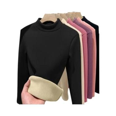 Imagem de Camiseta Térmica Feminina De Inverno Quente Com Manga Longa E Gola Alt
