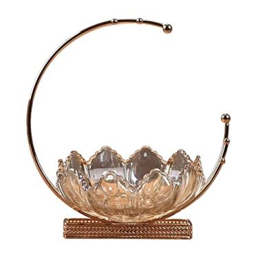 Imagem de HSYHKDSY Tigela de frutas de vidro com suporte de metal tigela de frutas servindo sobremesa aperitivo bolo doce chip prato (cor: A, tamanho: 29 x 27 cm) (A 29 x 27 cm)